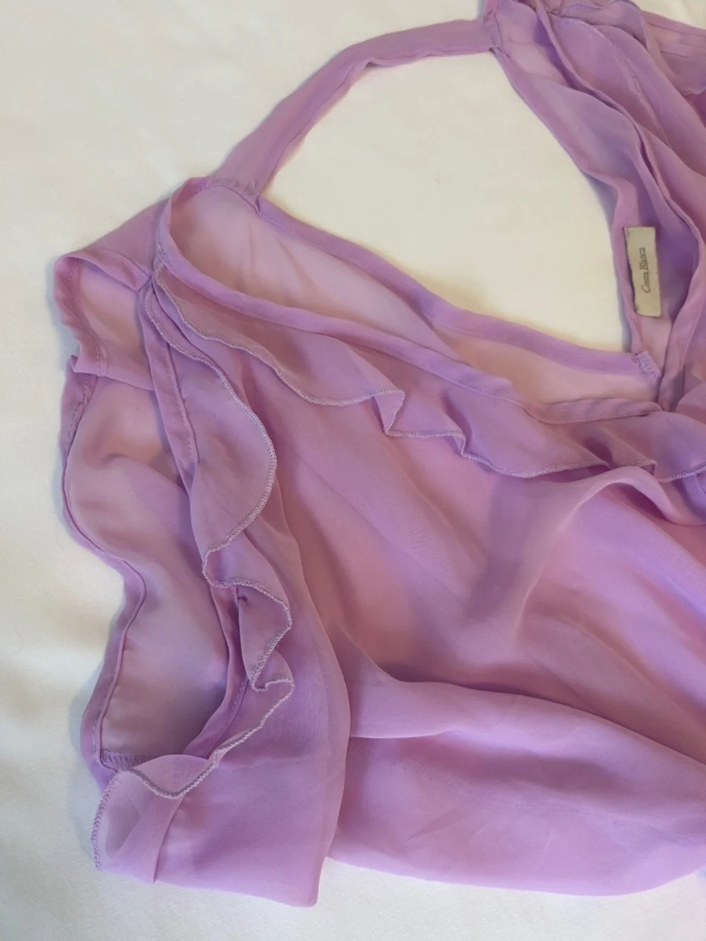 Costa Blanca Lavender Flowy Ruffle V-Neck Blouse - Picture 5 of 10